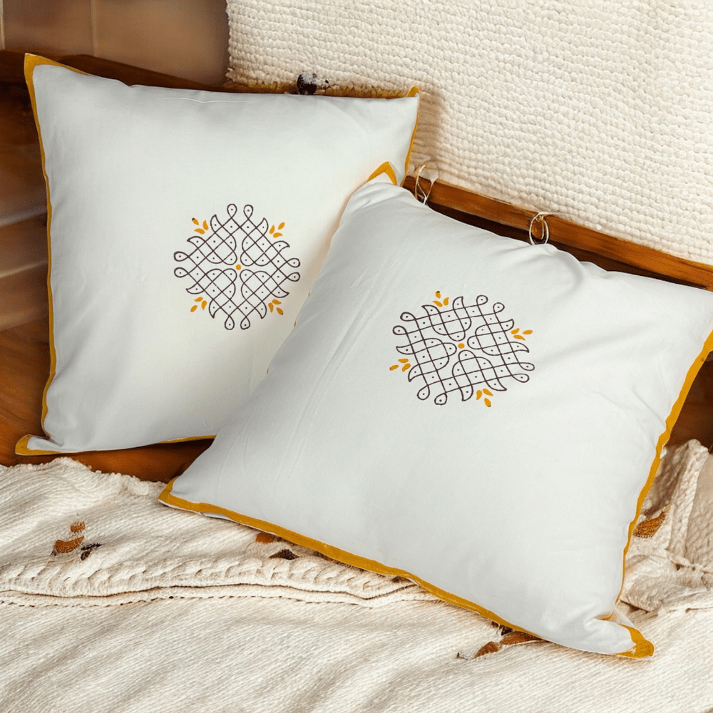 100% Cotton Cushion Covers Set of 2 – 24x24 – Kollam | Verified Sustainable by Brown Living™