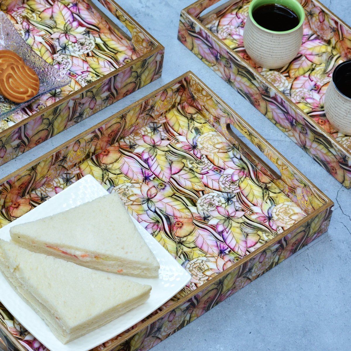 Wooden Rectangular Tray - Pack of 3 – Home Decor on Brown Living™. SKU: MJ00152TYG1. Img 3.