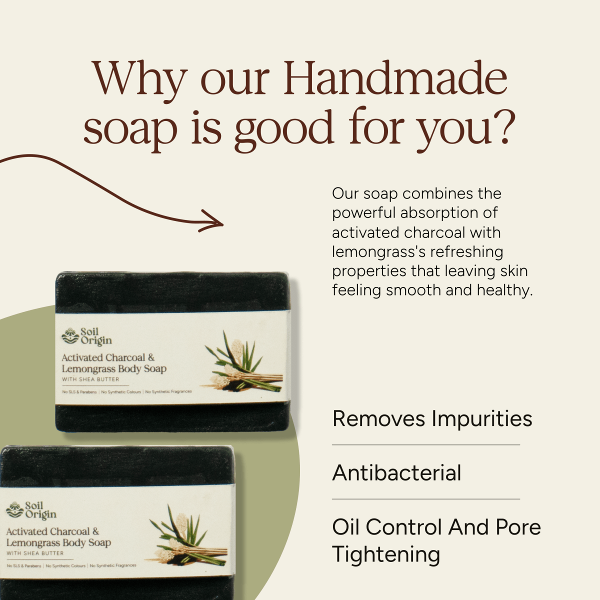 Activated Charcoal & Lemongrass Soap | Shea Butter | Handmade | De - Tan Soap | 100g – Body Soap on Brown Living™. SKU: SOPHCLS0G100. Img 6.