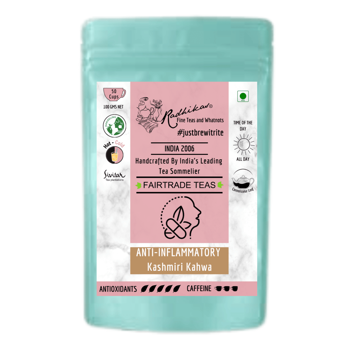 Anti - Inflammatory Almond Kashmiri Kahwa for Cold and Cough Relief – Tea by Radhikas Fine Teas and Whatnots available on Brown Living™. 100 g . SKU: 224 - 08769 - 8903555800625. Img 7.