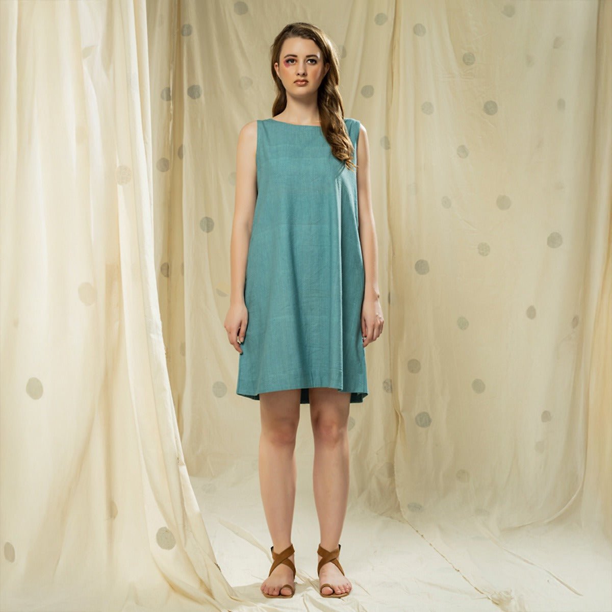 Applique Grace - Green Essential Relaxed Fit Knee Length Dress | Verified Sustainable by Brown Living™