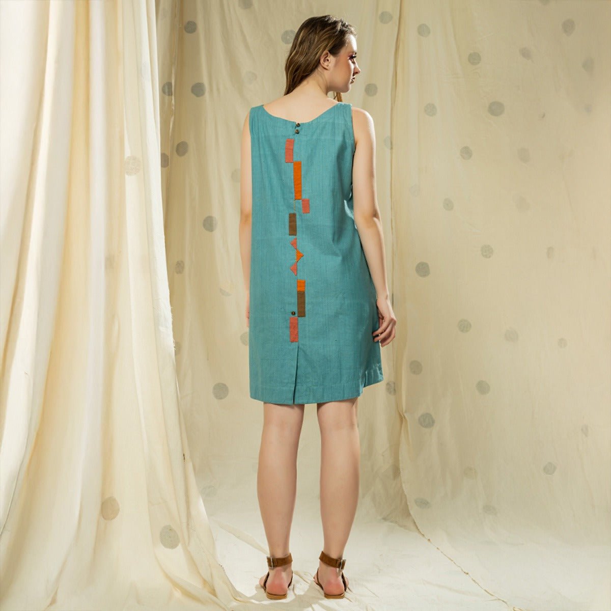 Applique Grace - Green Essential Relaxed Fit Knee Length Dress | Verified Sustainable by Brown Living™