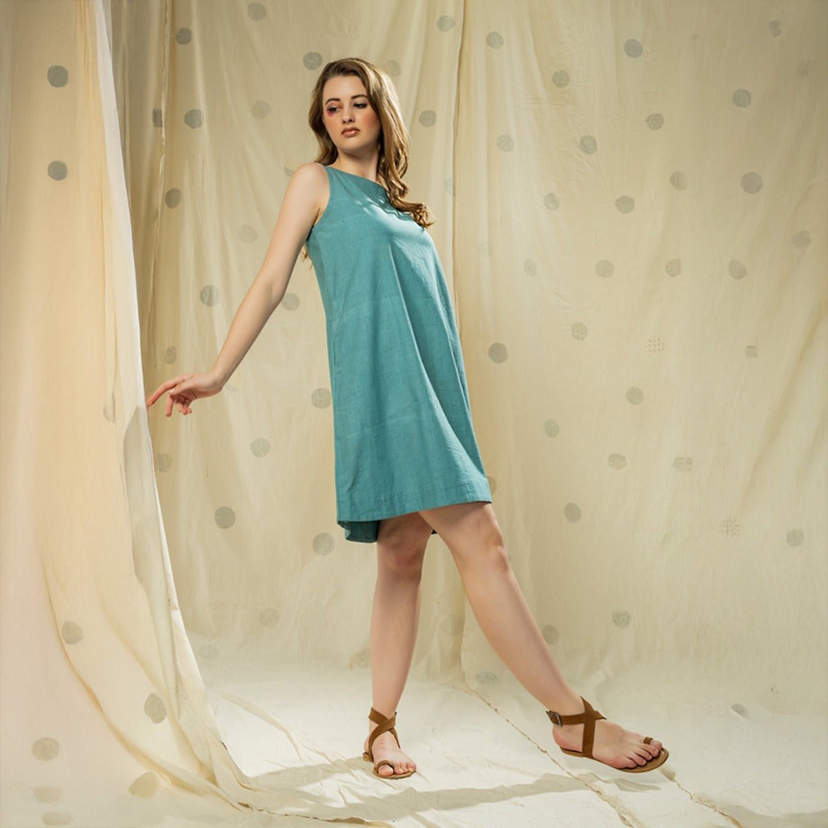 Applique Grace - Green Essential Relaxed Fit Knee Length Dress | Verified Sustainable by Brown Living™