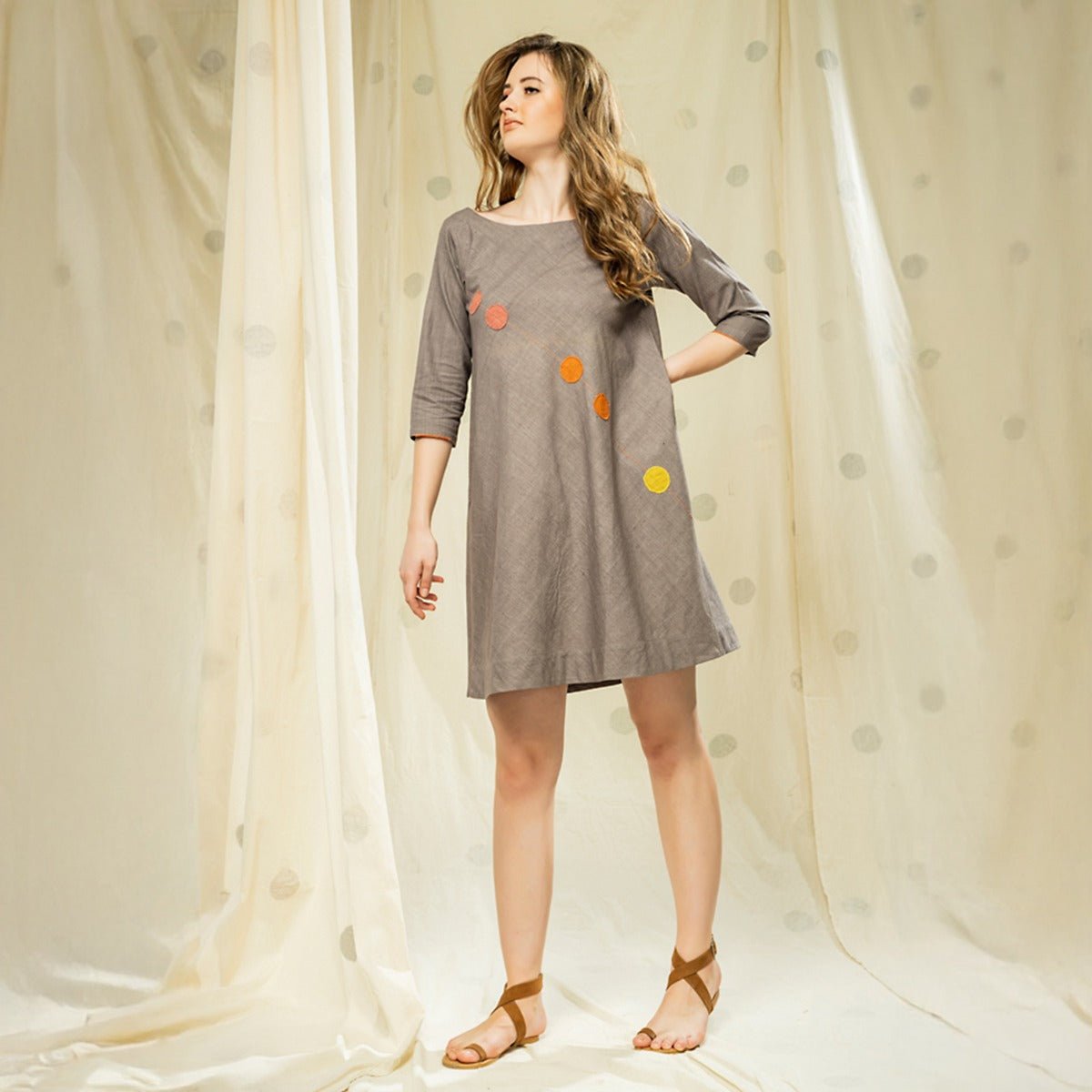 Applique Grace - Relaxed Knee Length Dress for Green Wardrobe | Verified Sustainable by Brown Living™