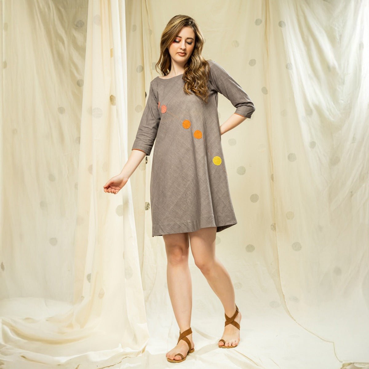 Applique Grace - Relaxed Knee Length Dress for Green Wardrobe | Verified Sustainable by Brown Living™