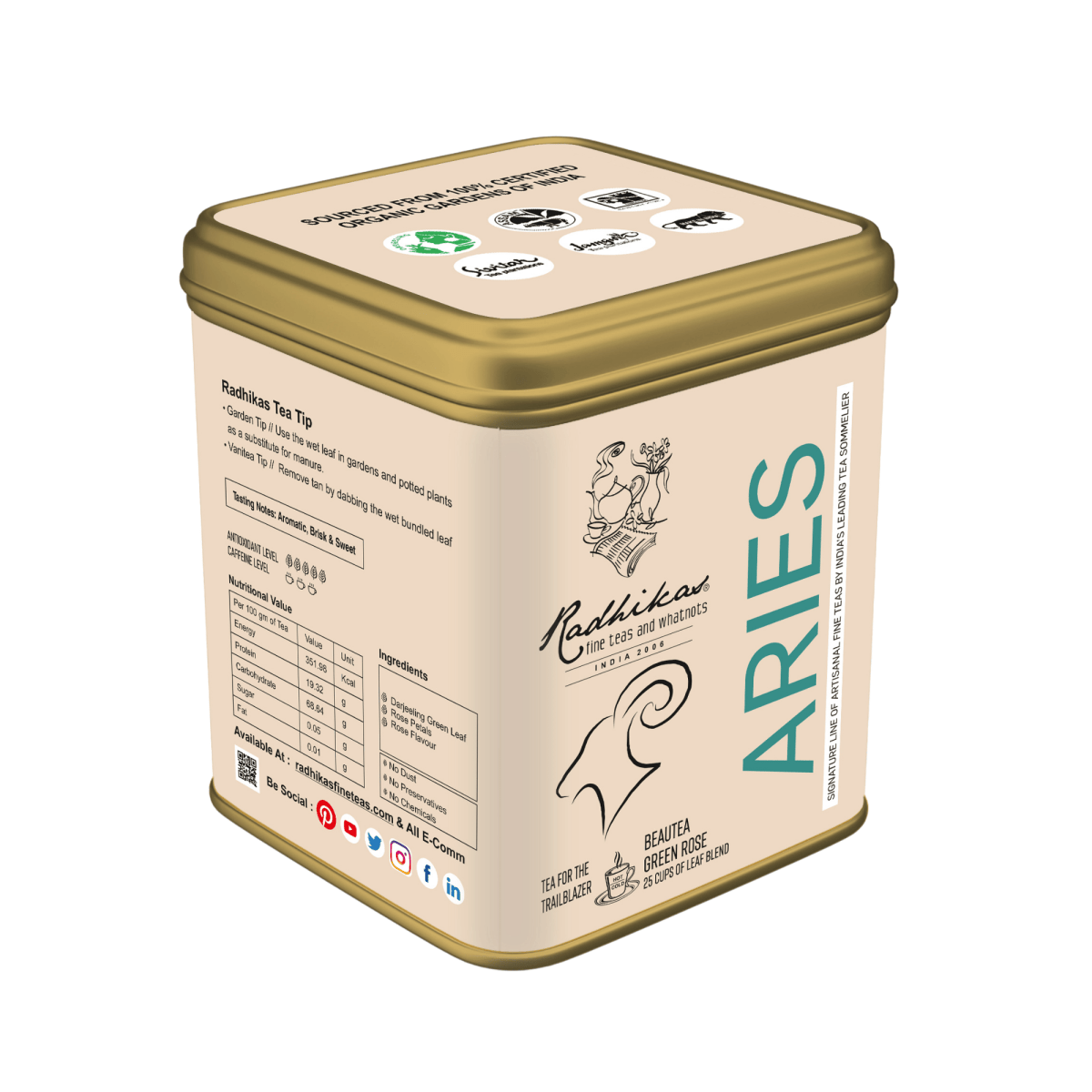 Aries Green Rose - A special blend that celebrates the Trailblazer, Zodiac Tea Collection, Gifting – Tea by Radhikas Fine Teas and Whatnots available on Brown Living™. . SKU: 8903560000000. Img 5.