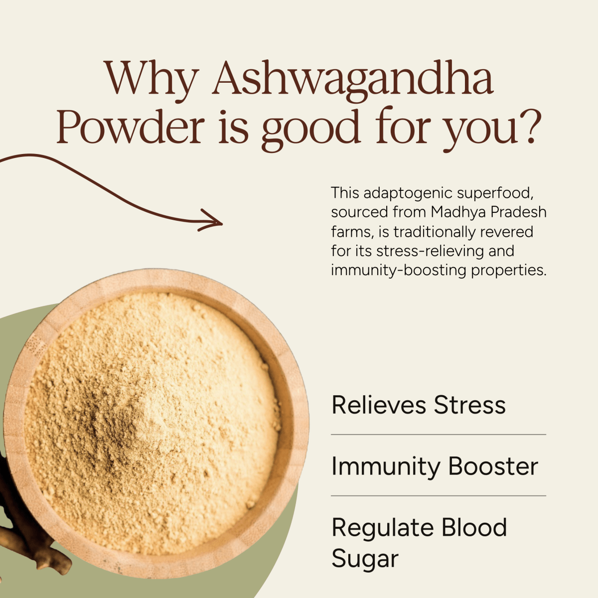 Ashwagandha Powder | Stress Relief & Energy Boost | 100g | Verified Sustainable by Brown Living™