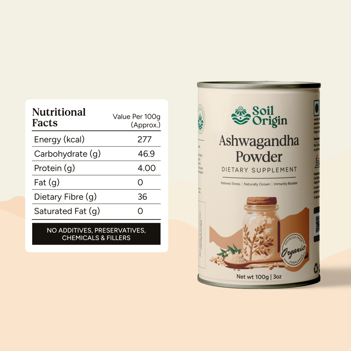Ashwagandha Powder | Stress Relief & Energy Boost | 100g | Verified Sustainable by Brown Living™