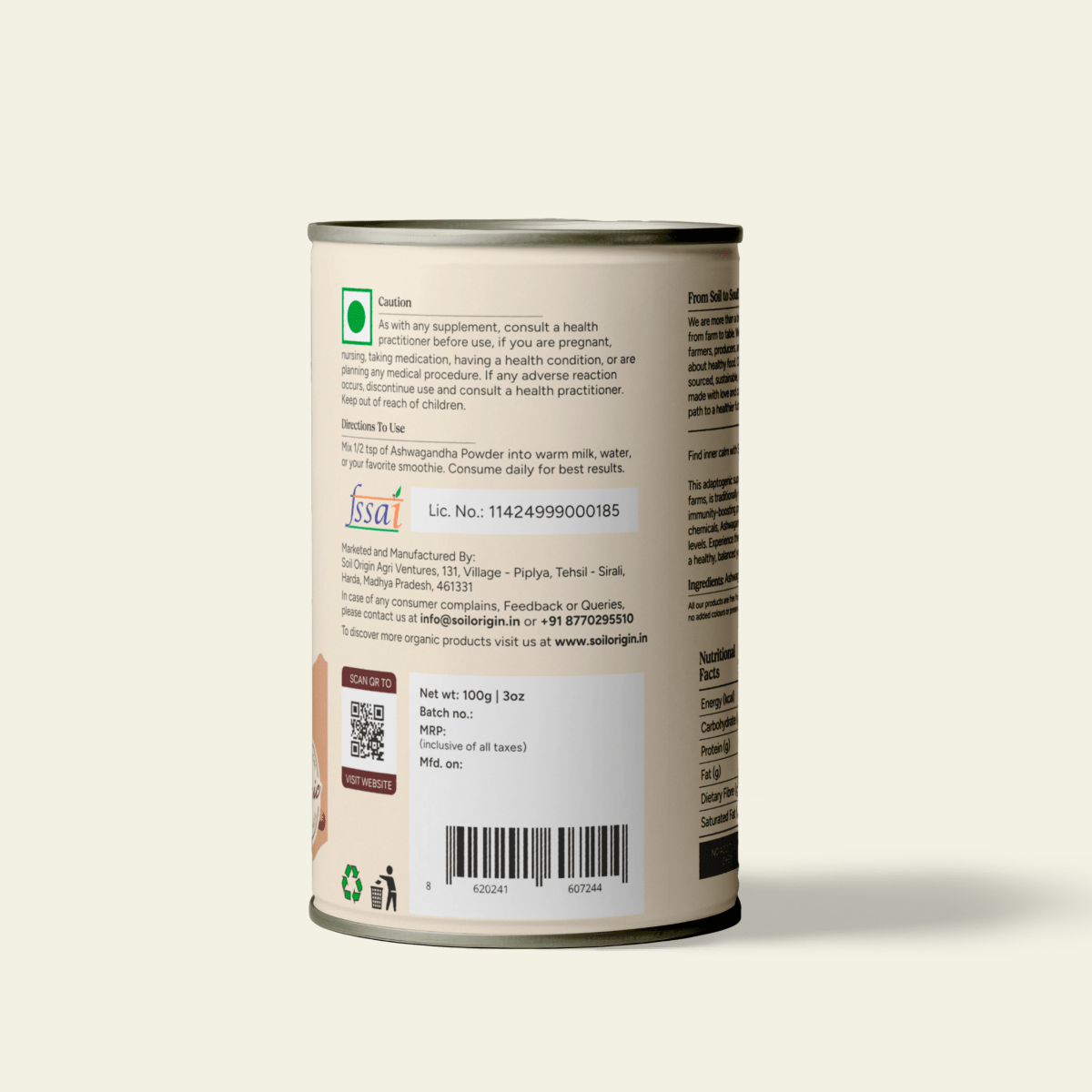 Ashwagandha Powder | Stress Relief & Energy Boost | 100g | Verified Sustainable by Brown Living™