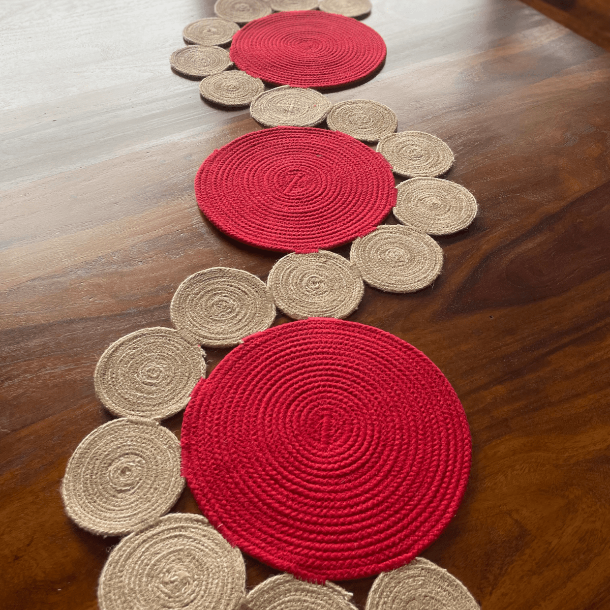 Askew Pattern Jute and Red Table Runner | Verified Sustainable by Brown Living™