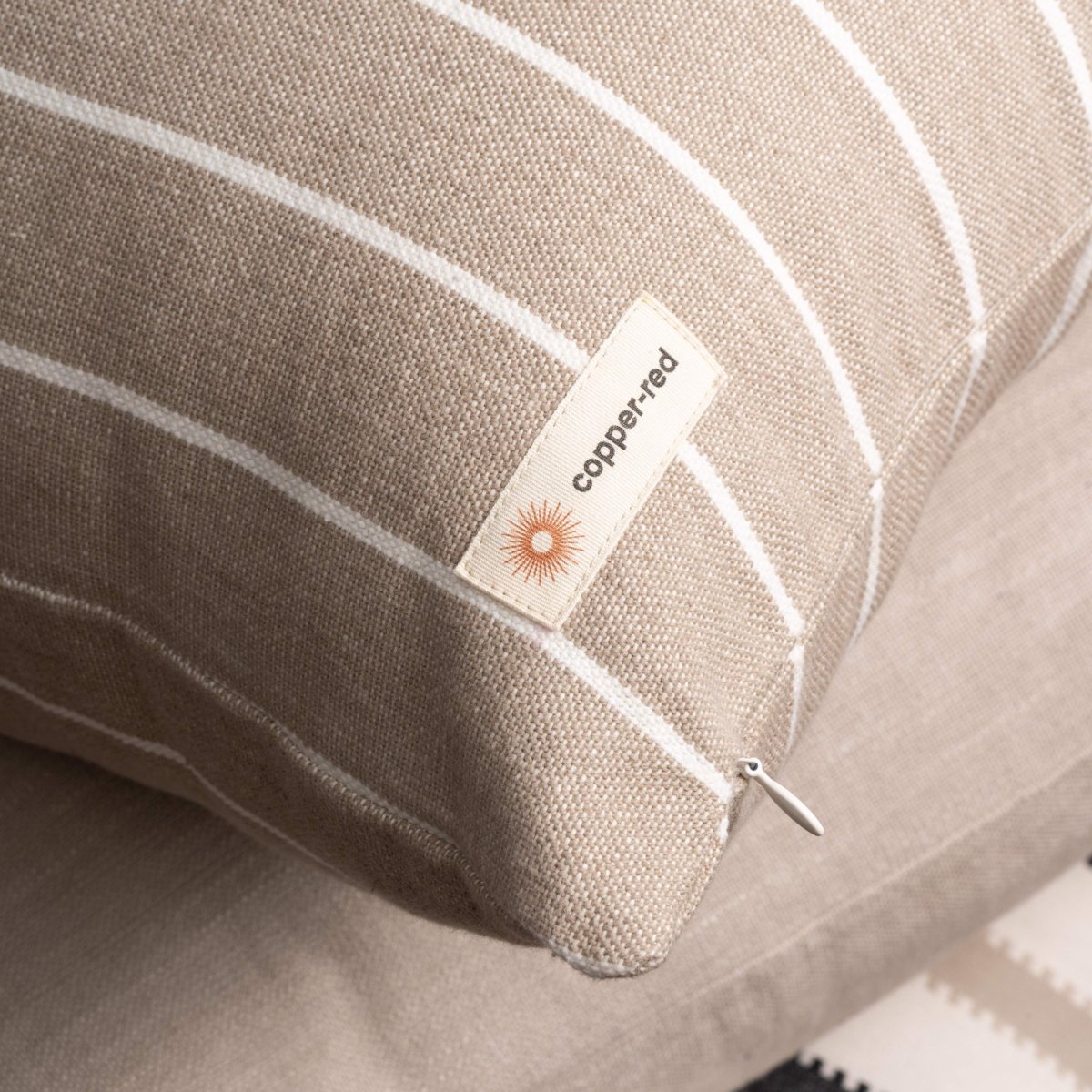 Atacama Brown & White Striped Cotton Cushion Cover – Covers & Inserts by Copper - Red available on Brown Living™. 16x16 inches . SKU: CR10SQ10801. Img 4.