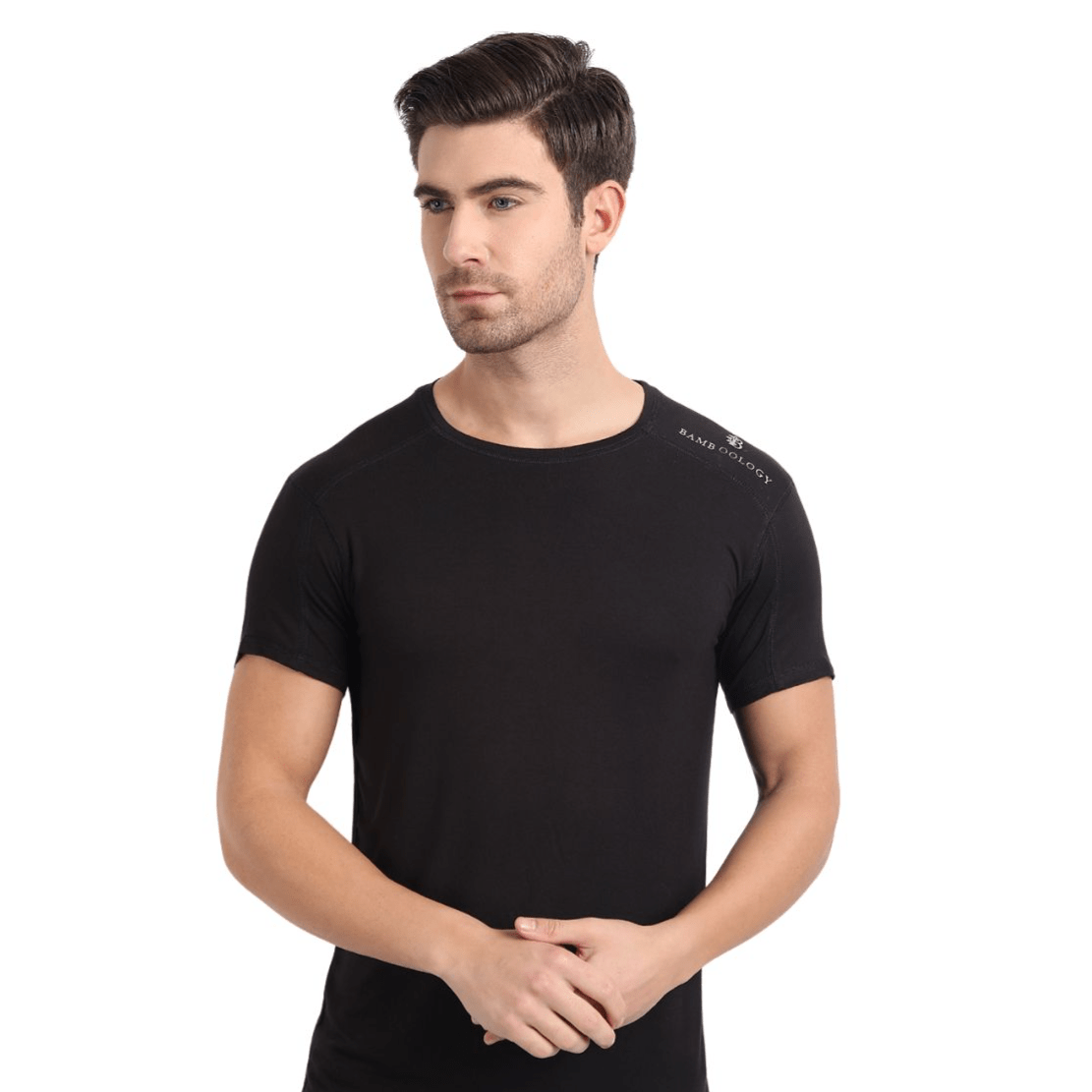 Bamboo Fabric Black T-shirt For Men – Mens T-Shirt on Brown Living™. SKU: 225 - 09601 - BAMBOOLOGY - BTAW21MNSTSHIRTHS51. Img 6.