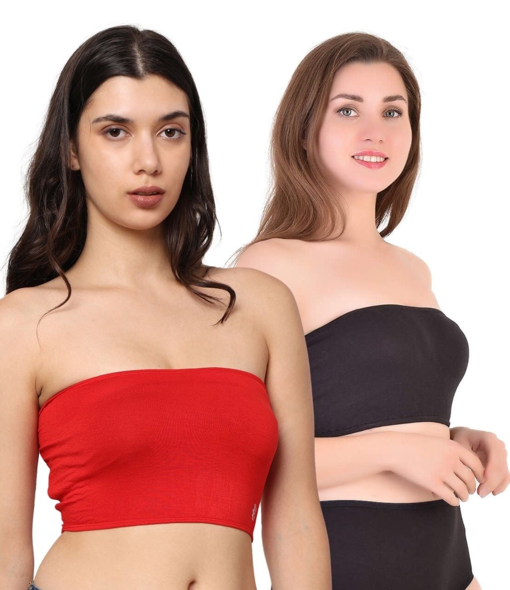 Bamboo Fabric Trendy Girls Tube Top | Pack Of 2 | Red & Black – Womens Top on Brown Living™. SKU: TUBE - TOP - RED - BLK - S. Img 1.