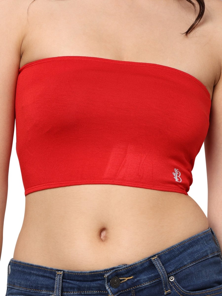 Bamboo Fabric Trendy Girls Tube Top | Pack Of 2 | Red & Black – Womens Top on Brown Living™. SKU: TUBE - TOP - RED - BLK - S. Img 8.
