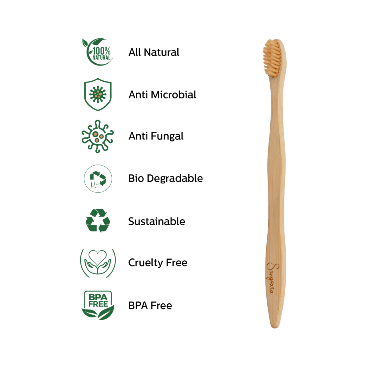 Bamboo Toothbrush with Soft Fiber Soft Bristles - Pack of 5 | Verified Sustainable by Brown Living™