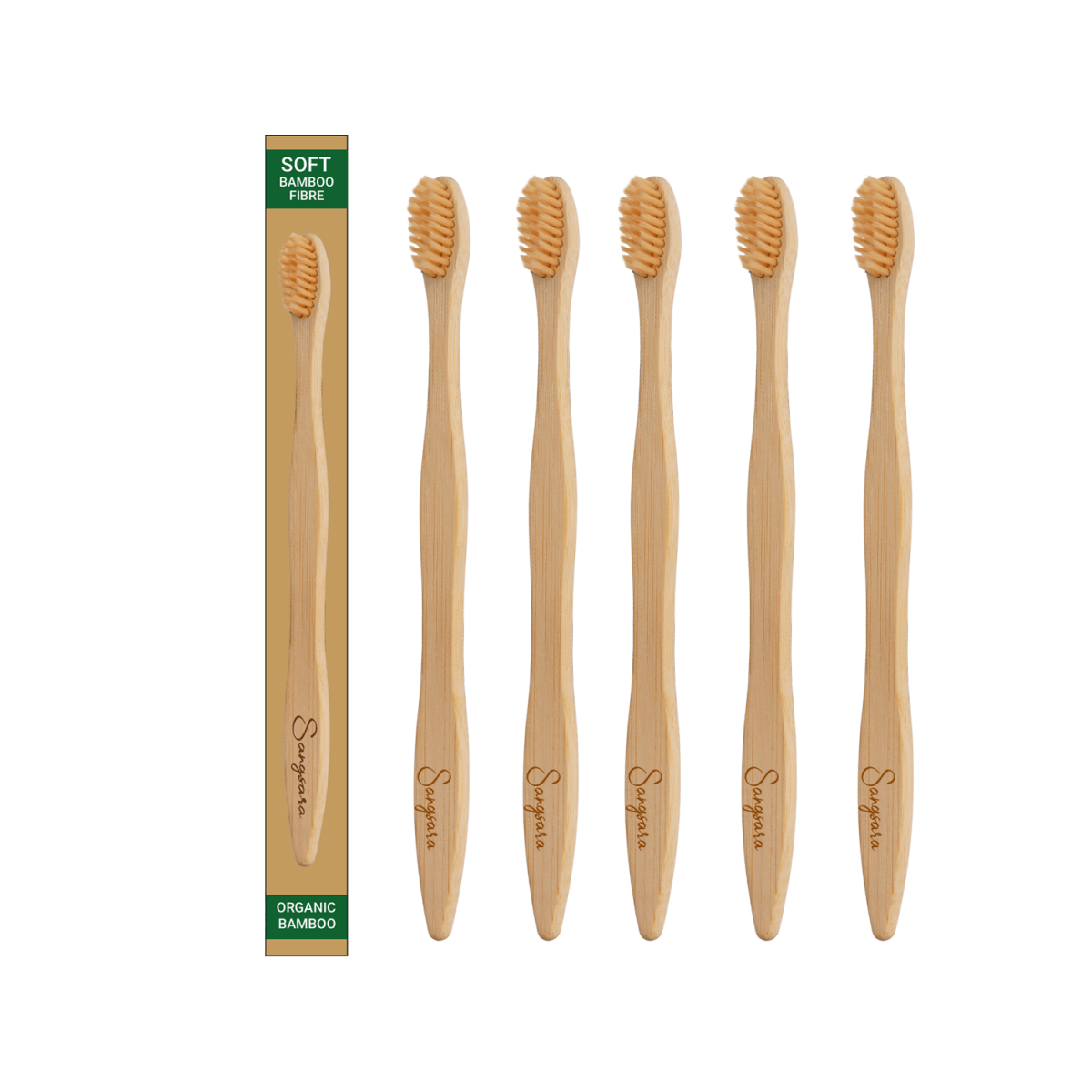 Bamboo Toothbrush with Soft Fiber Soft Bristles - Pack of 5 | Verified Sustainable by Brown Living™