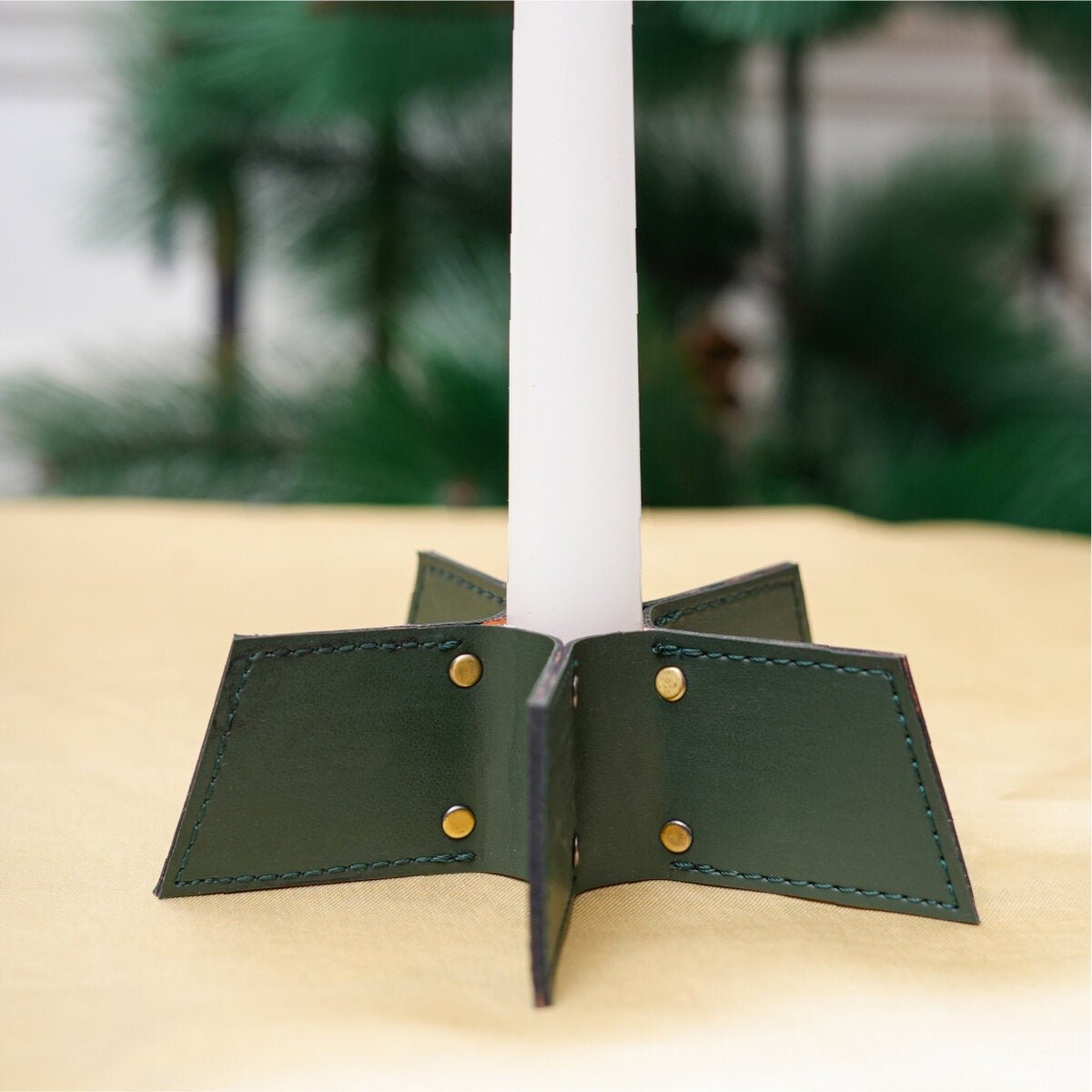 Banana Leather Festive Decor Handcrafted Christmas Candleholder (Green) – Decor & Artefacts on Brown Living™. SKU: XMGH1010. Img 3.