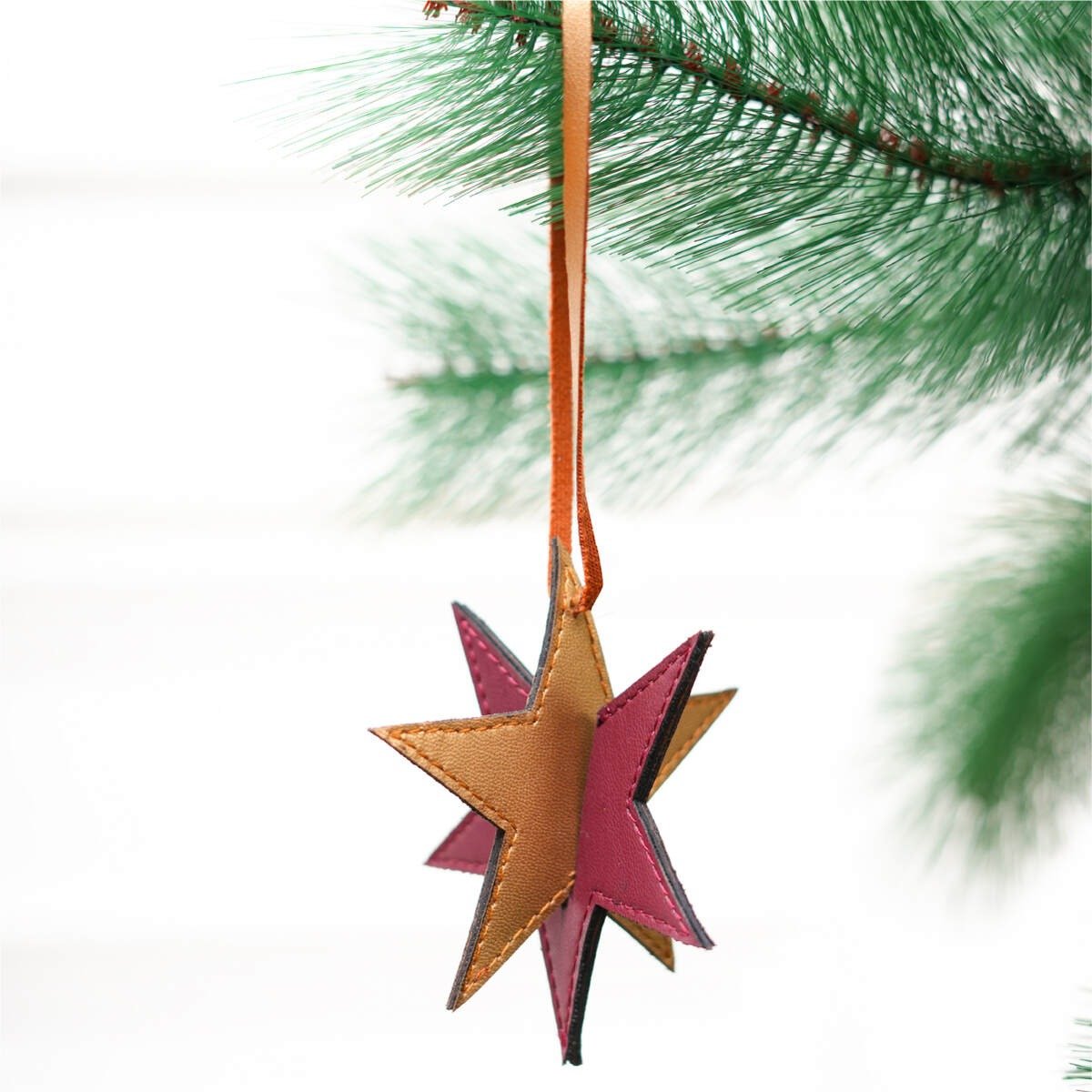 Banana Leather Festive Decor Handcrafted Christmas Star (Orange) – Decor & Artefacts on Brown Living™. SKU: XMGH1006. Img 1.
