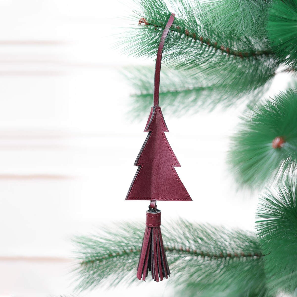 Banana Leather Festive Decor Handcrafted Christmas Tree (Maroon) – Decor & Artefacts on Brown Living™. SKU: XMGH1009. Img 1.