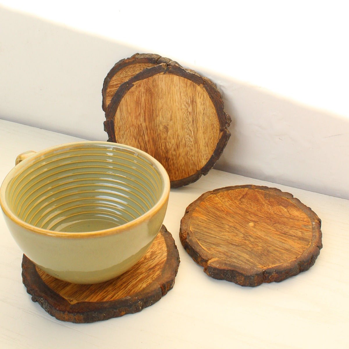 Bark Coasters Set of 4 – Natural Wood Finish Table Accessories | Verified Sustainable by Brown Living™