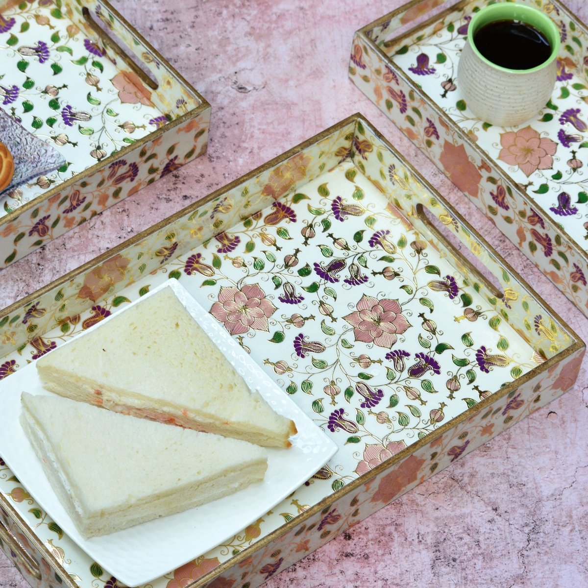 Beautiful Floral Rectangular Trays - Pack of 3 | Verified Sustainable by Brown Living™