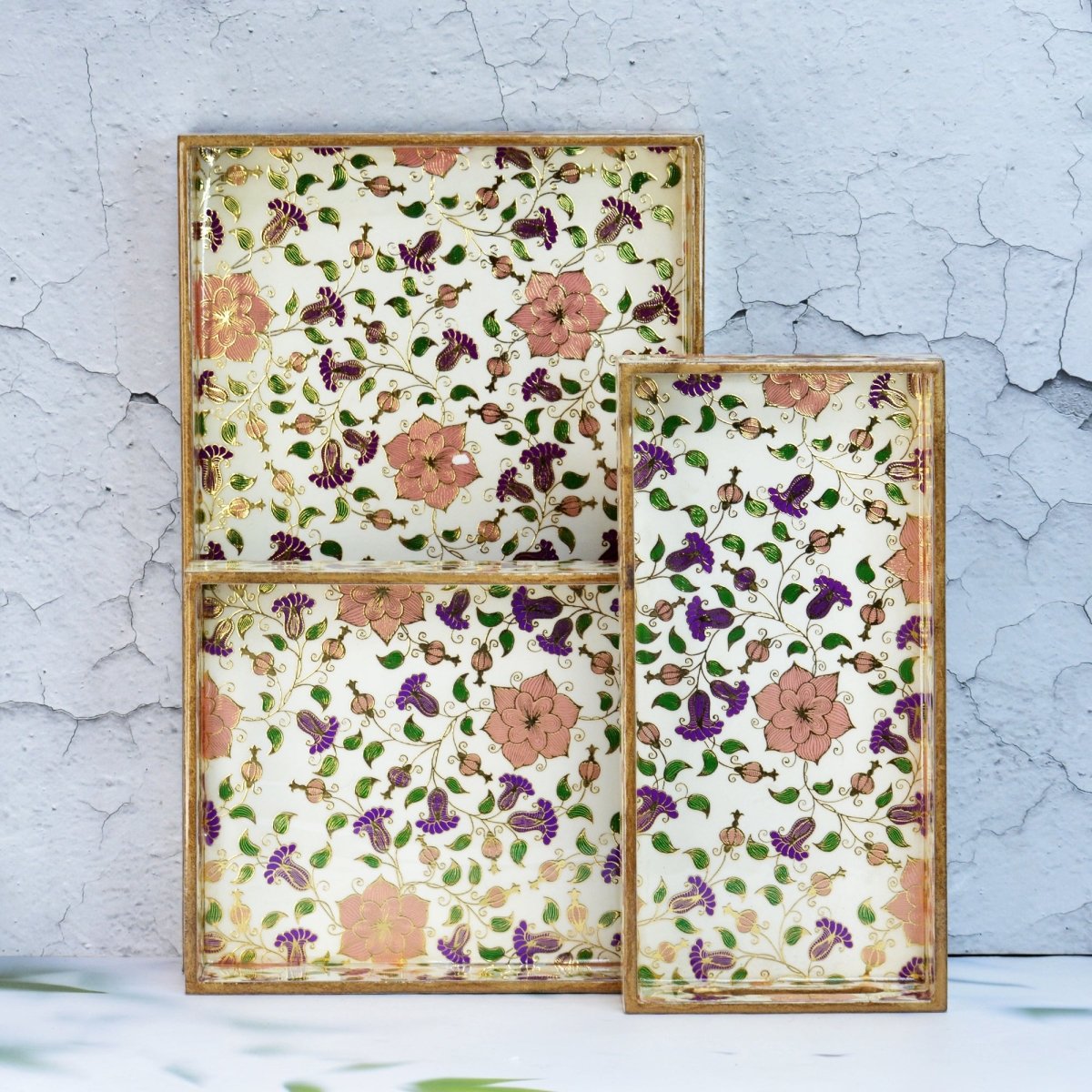 Beautiful Floral Rectangular Trays - Pack of 3 | Verified Sustainable by Brown Living™