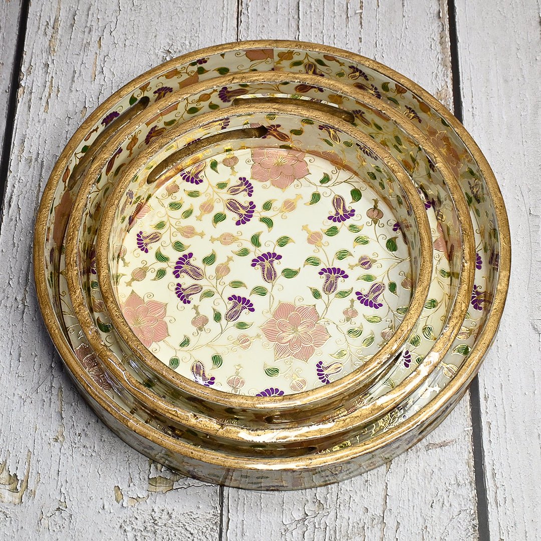 Beautiful Floral Round Trays - Pack of 3 – Home Decor on Brown Living™. SKU: MJ00133TY. Img 2.