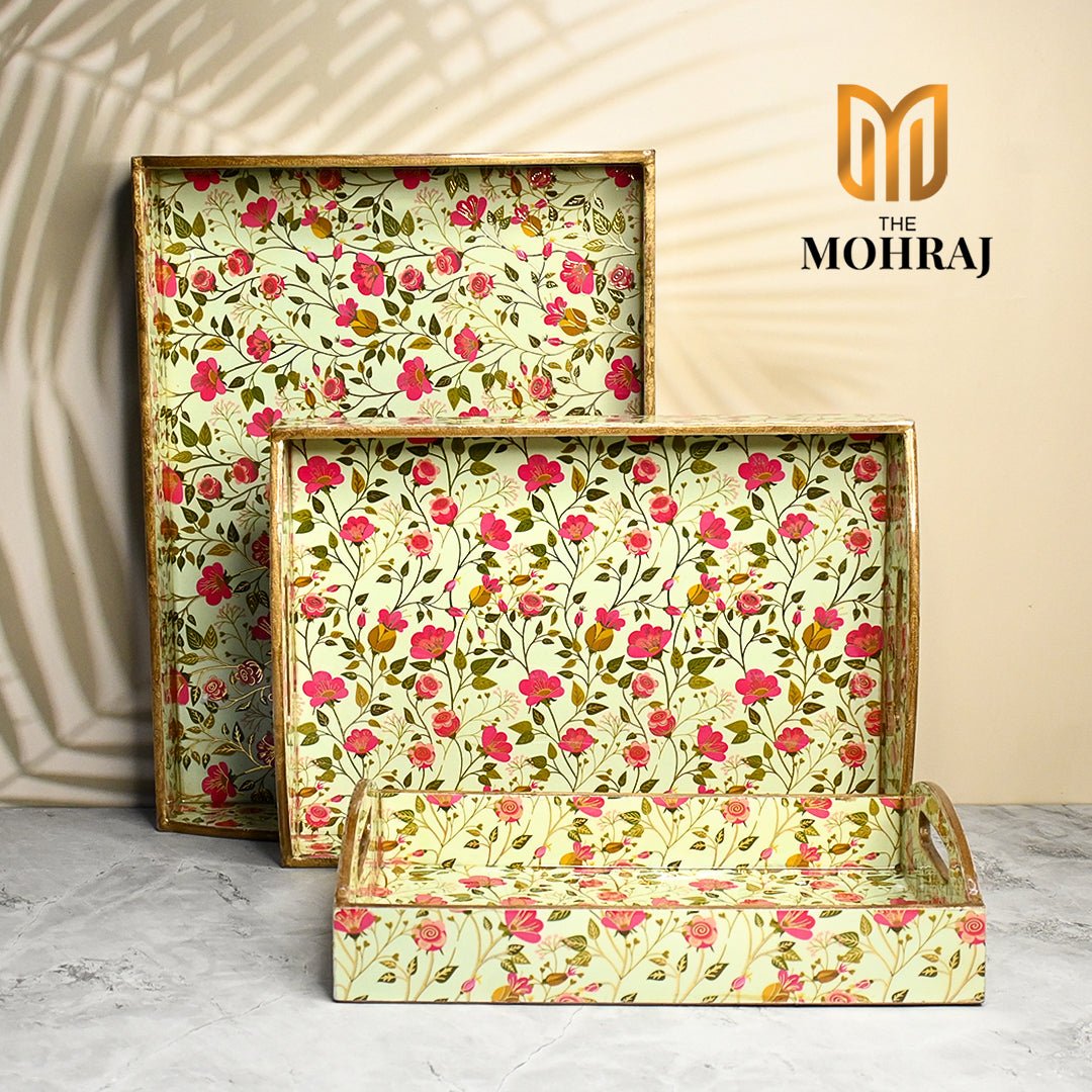 Beautiful Floral Trays with Curved Handles - Pack of 3 – Home Decor on Brown Living™. SKU: MJ00104TY4380. Img 1.