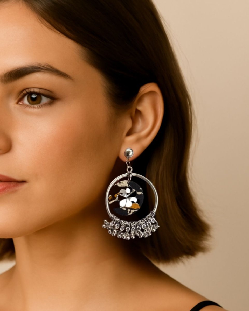 Black Bali Jhumkas with Ghungroos for a Bold Twist | Verified Sustainable by Brown Living™