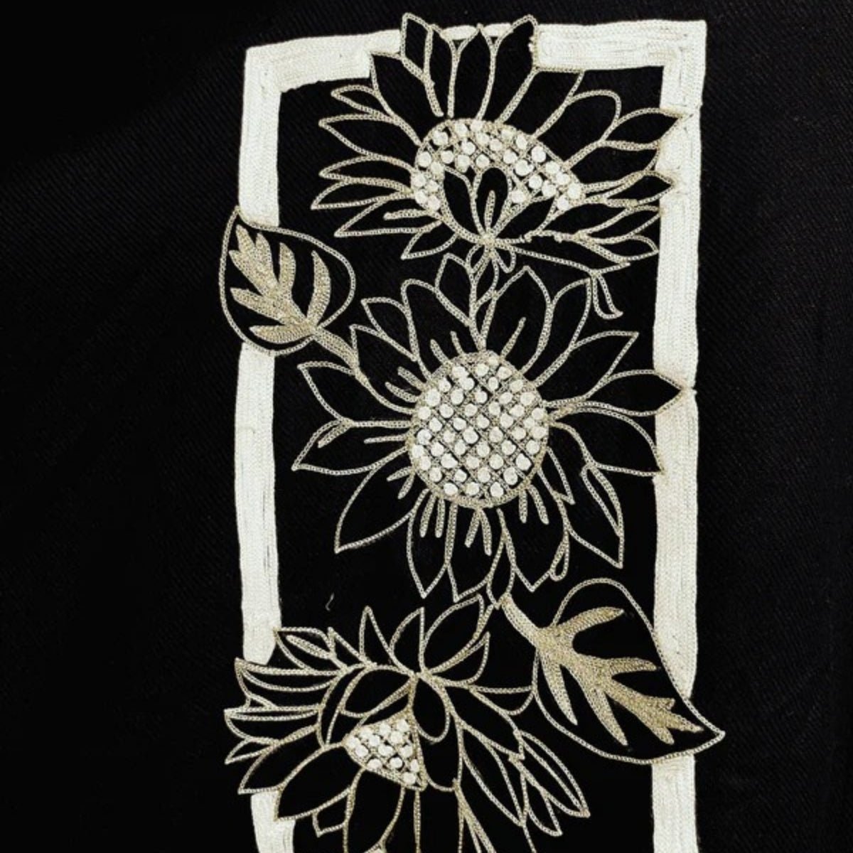 Black Fine Wool Embroidered Cape - Sunflowers | Verified Sustainable by Brown Living™