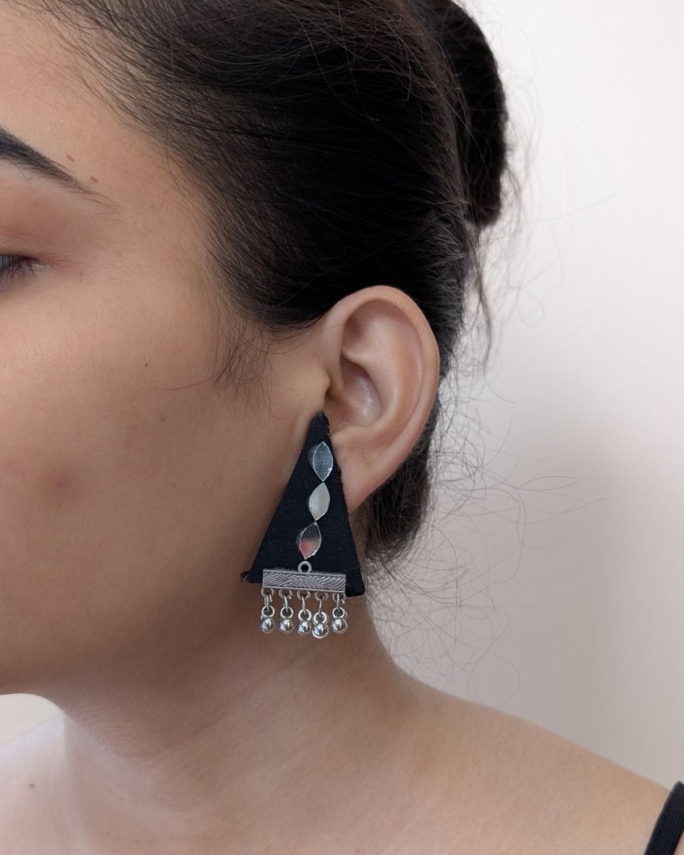 Black Geometric Studs for Minimal Looks – Womens earrings by The serene by Rainvas available on Brown Living™. . SKU: RVS - SER - EAR - 38. Img 3.