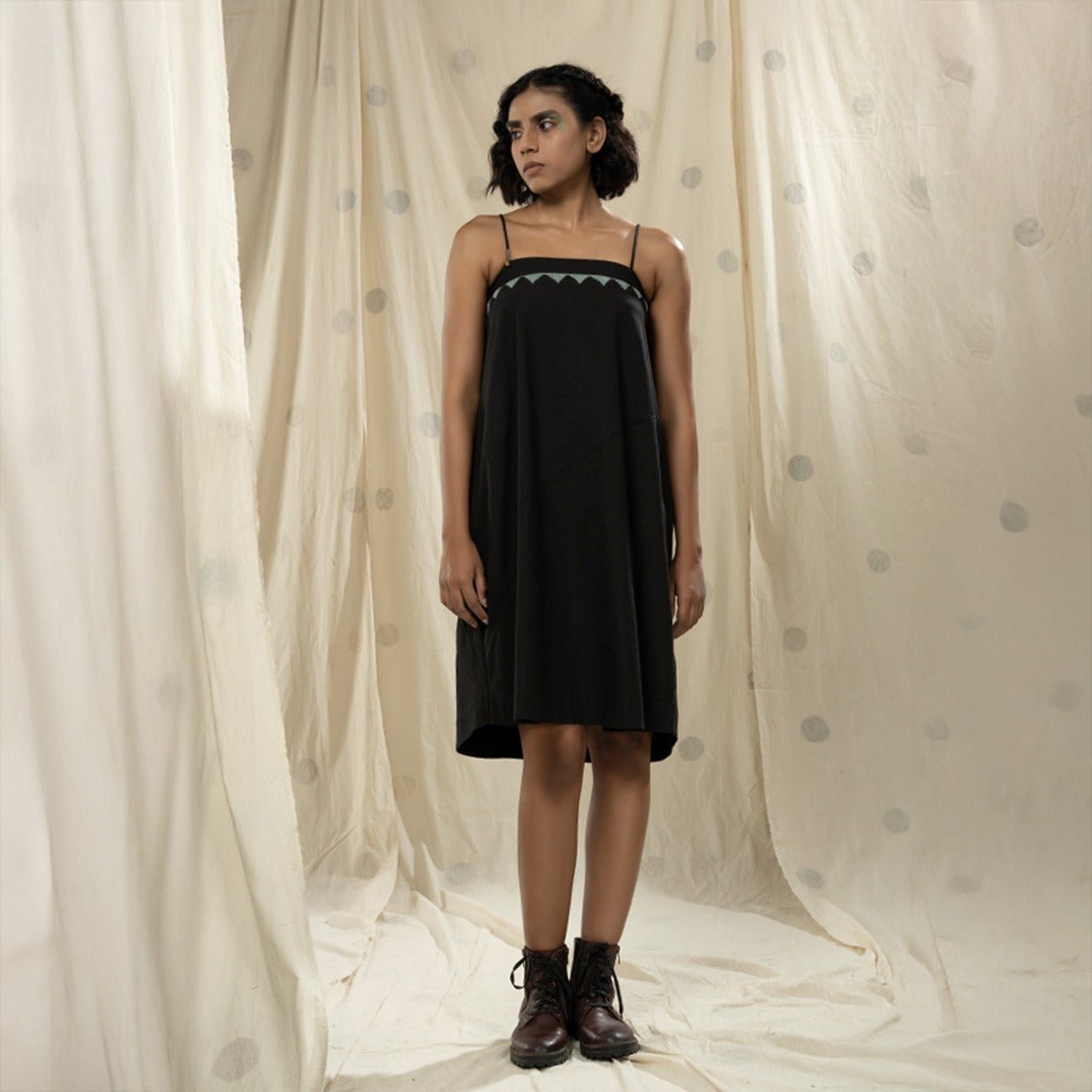 Black Spaghetti Styled Applique Dress | Verified Sustainable by Brown Living™