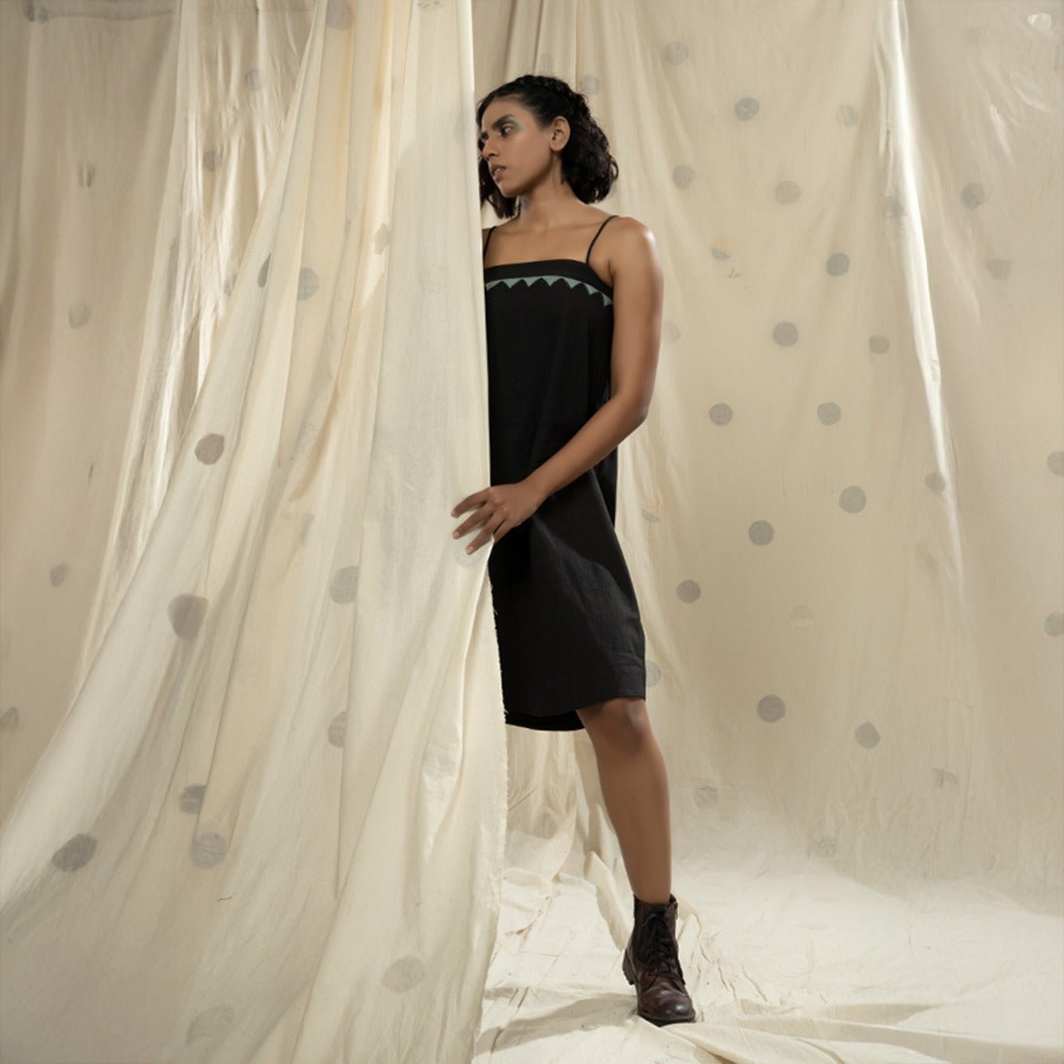 Black Spaghetti Styled Applique Dress | Verified Sustainable by Brown Living™
