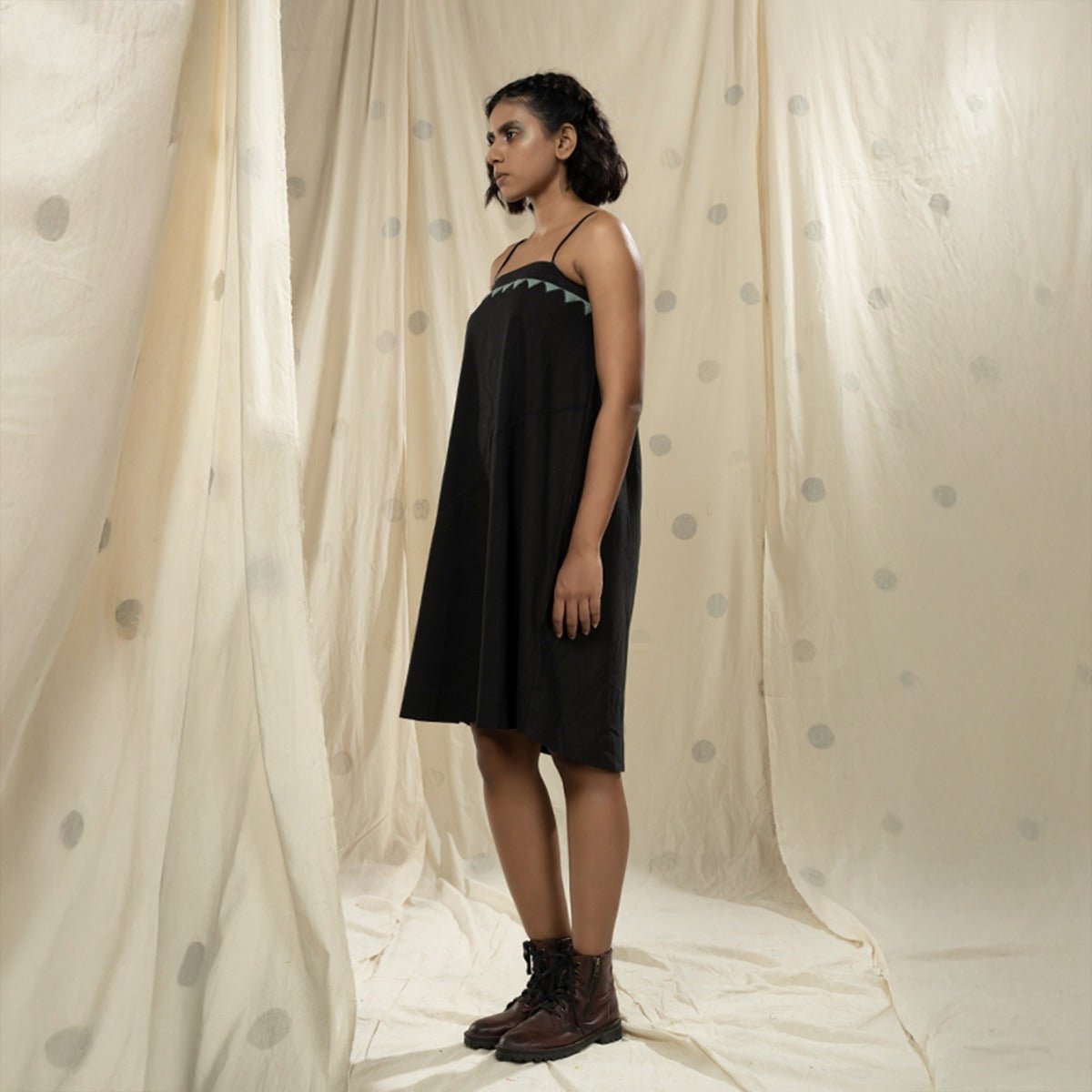 Black Spaghetti Styled Applique Dress | Verified Sustainable by Brown Living™
