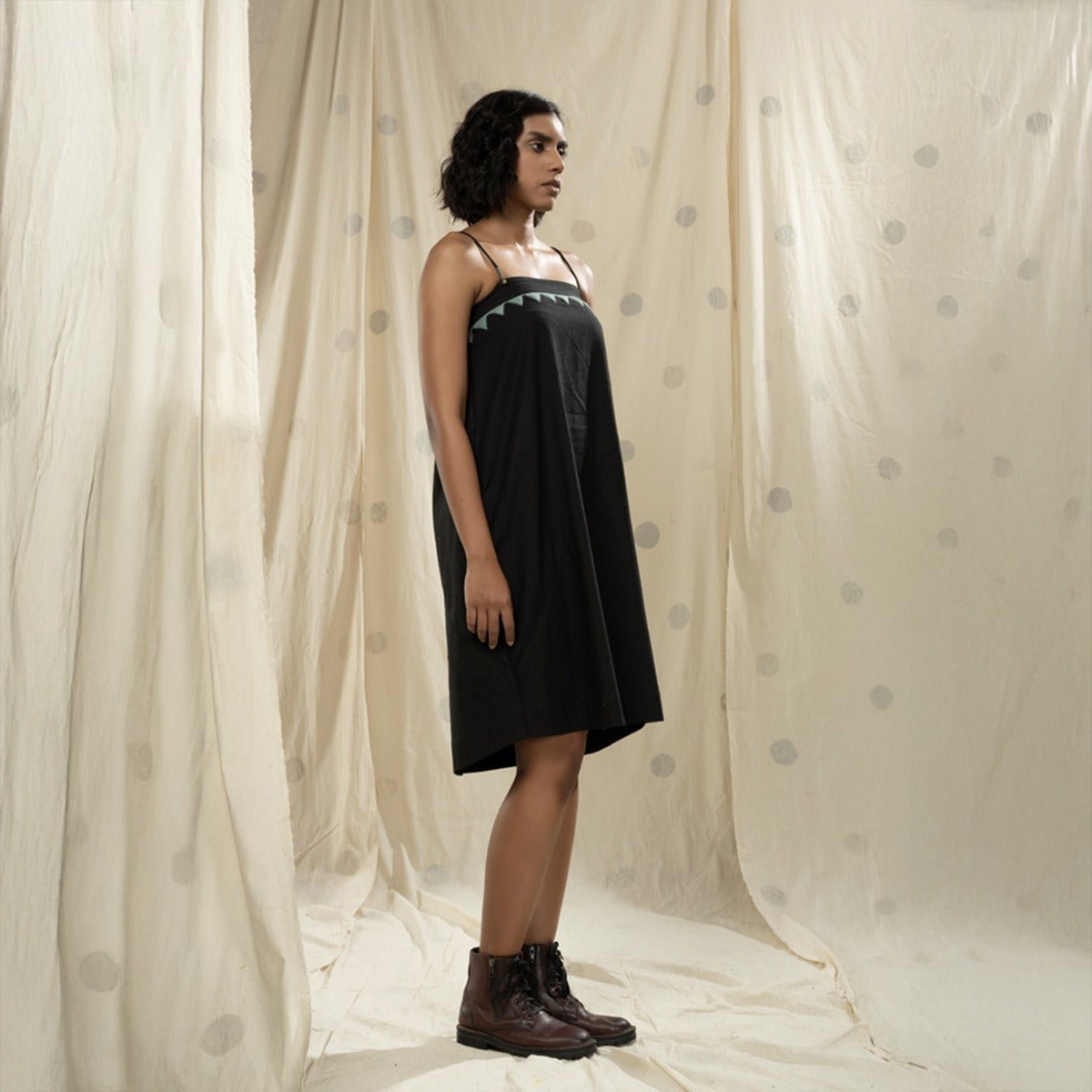 Black Spaghetti Styled Applique Dress | Verified Sustainable by Brown Living™