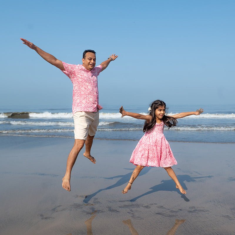 Bloom Pink Floral Hand Block Print Halter Neck Girls Dress | Verified Sustainable by Brown Living™