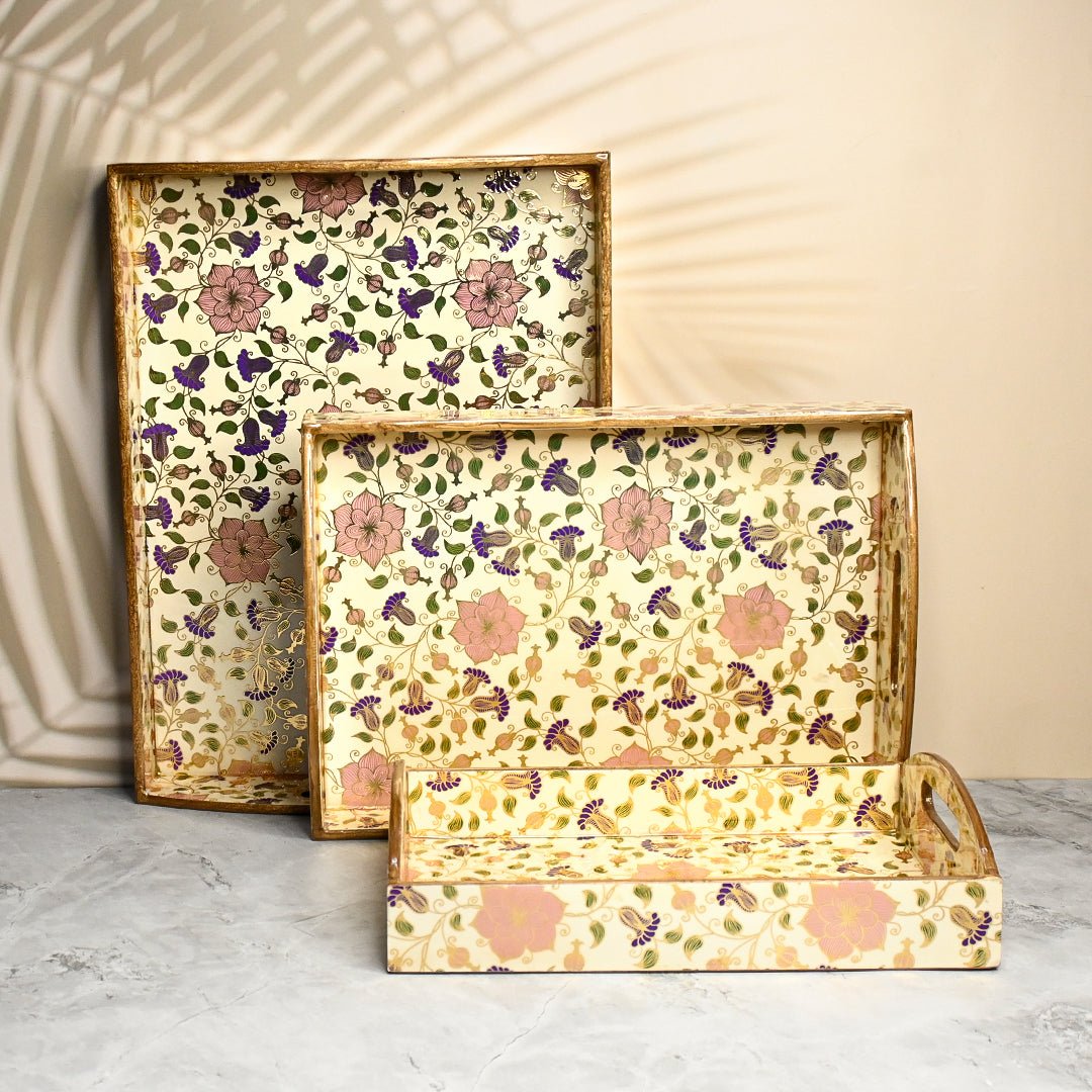 Blossom Trays with Curved Handles - Pack of 3 – Home Decor on Brown Living™. SKU: MJ00162TY. Img 1.