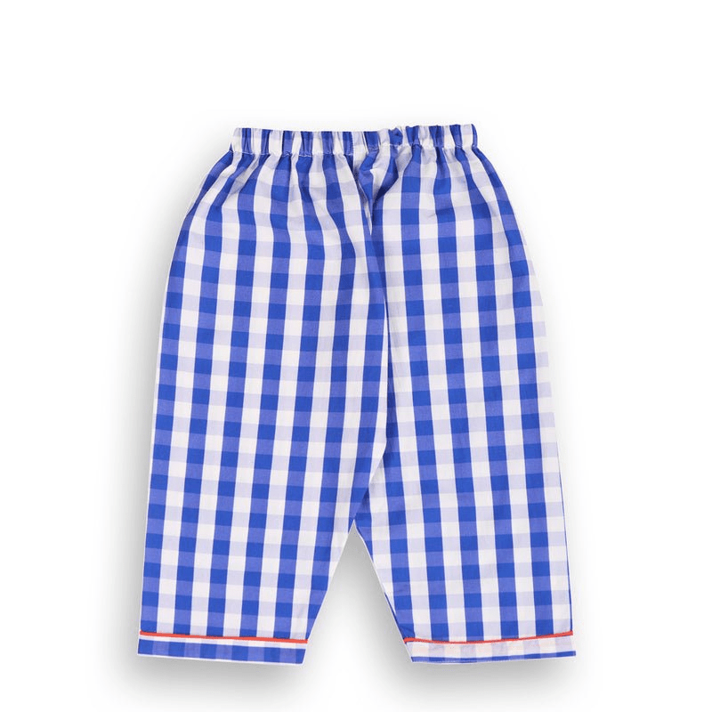 Blue Gingham Unisex Kids Cotton Pajama Set, Kurta & Pajama Set | Verified Sustainable by Brown Living™
