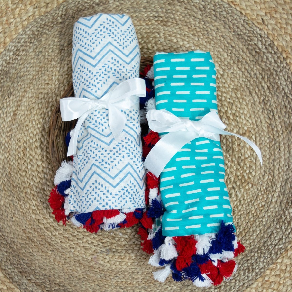 Blue Wave Design and Blue Brick Design Cotton Swaddle Combo - Set of 2 | Verified Sustainable by Brown Living™