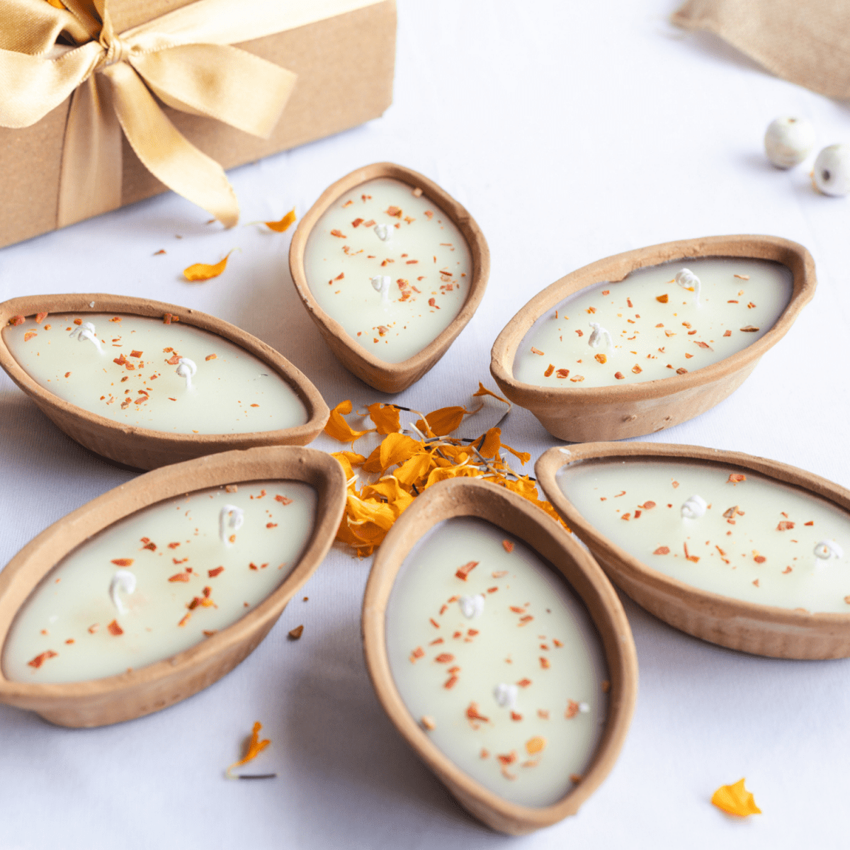 Boat Mitti Diya Candles in Sandalwood Scent - Set of 6 | Verified Sustainable by Brown Living™