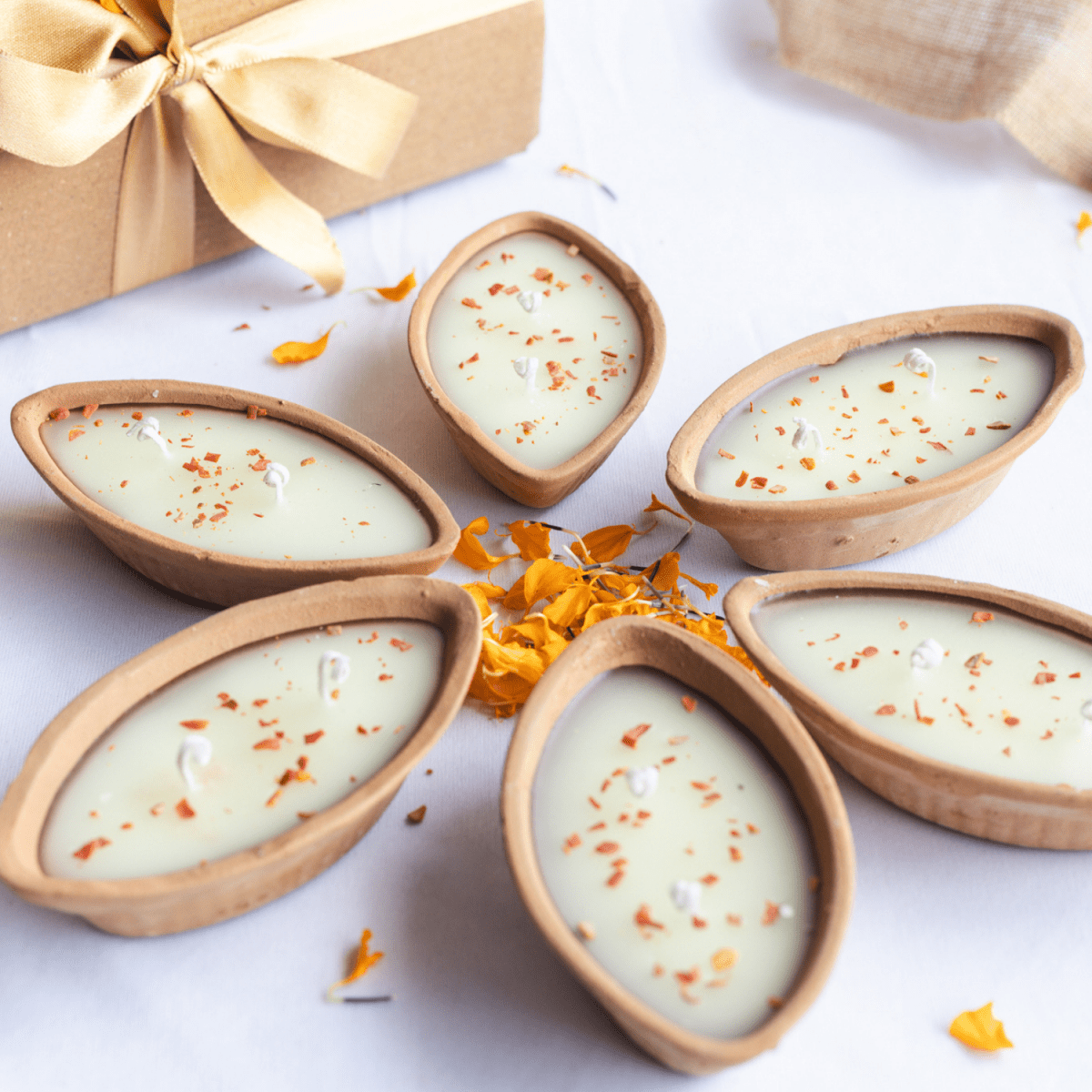 Boat Mitti Diya Candles in Sandalwood Scent - Set of 6 | Verified Sustainable by Brown Living™