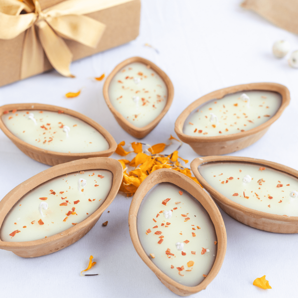 Boat Mitti Diya Candles in Sandalwood Scent - Set of 6 | Verified Sustainable by Brown Living™