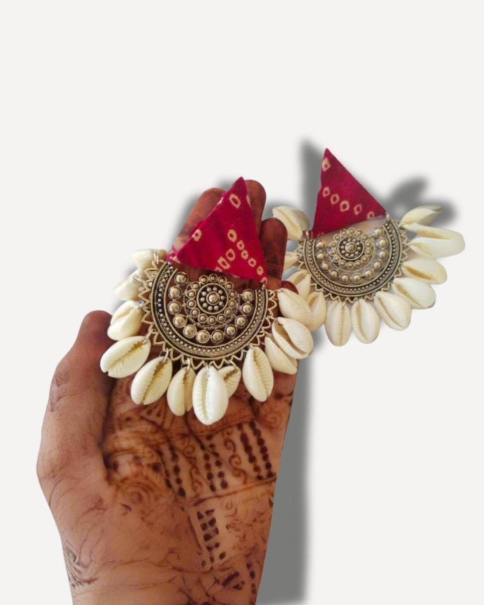 Boho Red Shell Earrings for Vacation Vibes – Womens earrings by The serene by Rainvas available on Brown Living™. . SKU: RVS - SER - EAR - 32. Img 6.