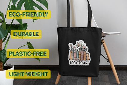 Booktrovert Black Canvas Tote – Aesthetic Cotton Bag | Verified Sustainable by Brown Living™