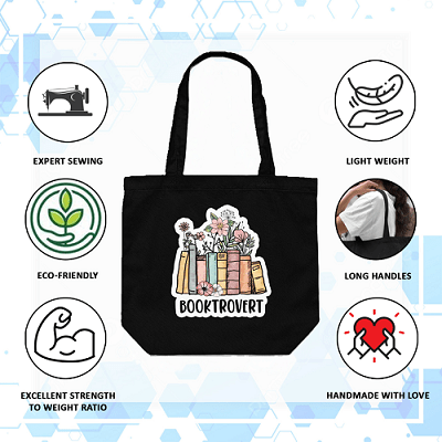 Booktrovert Black Canvas Tote – Aesthetic Cotton Bag | Verified Sustainable by Brown Living™
