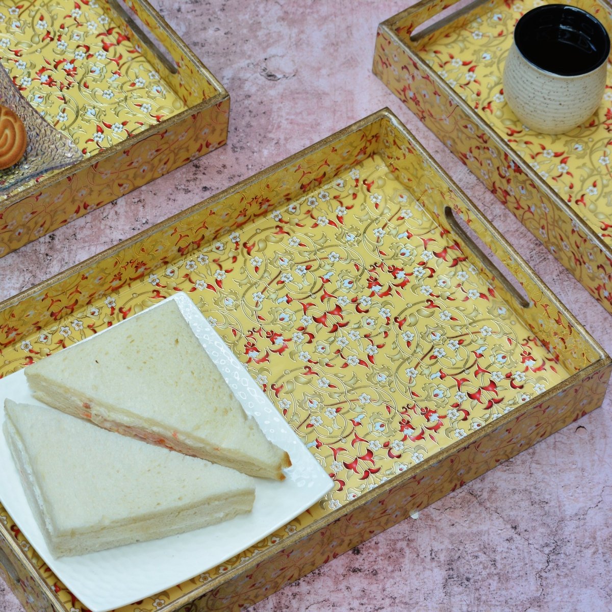 Bright Wooden Rectangular Trays - Pack of 3 – Home Decor on Brown Living™. SKU: MJ00149TY. Img 3.