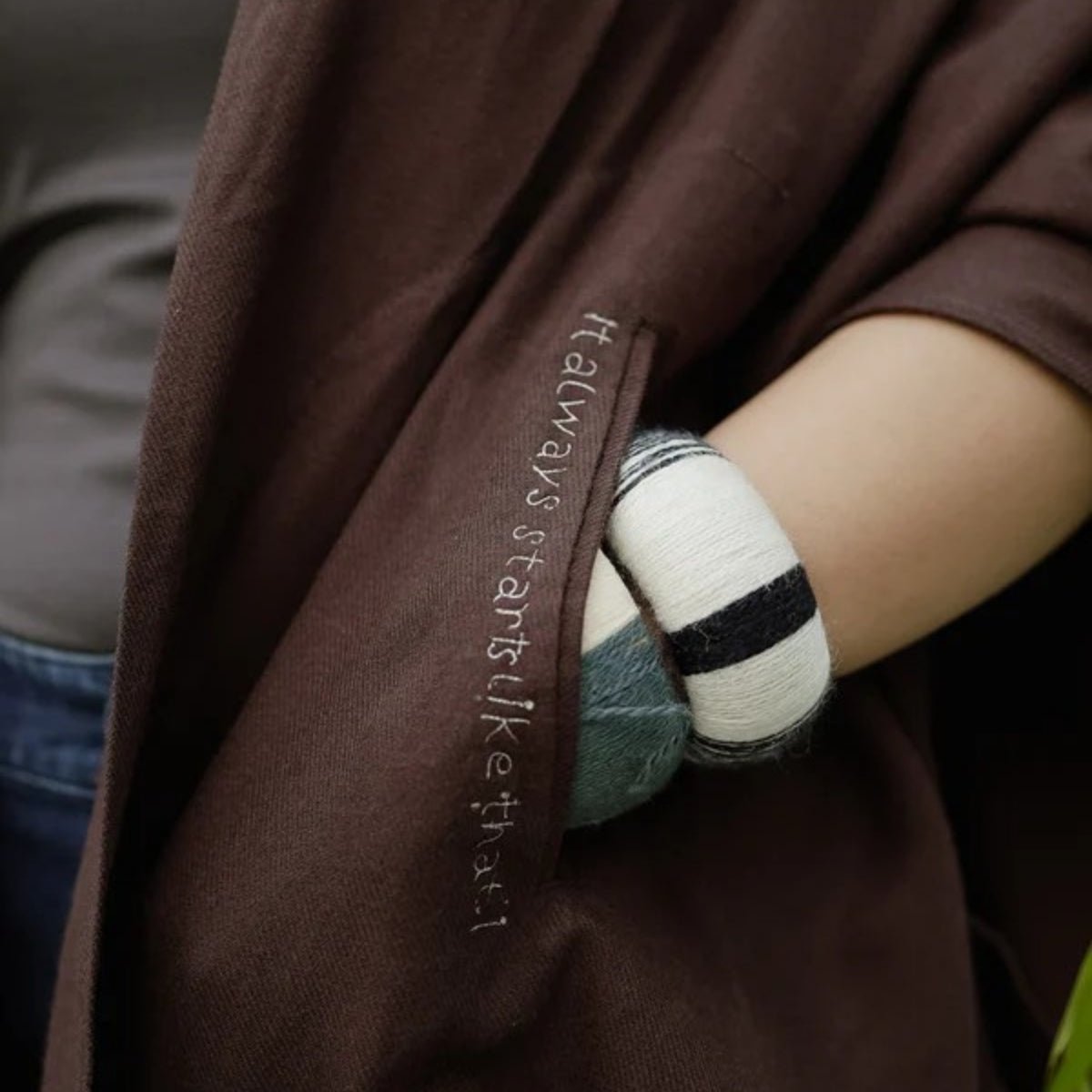 Brown Fine Wool Embroidered Cape - In the Woods | Verified Sustainable by Brown Living™