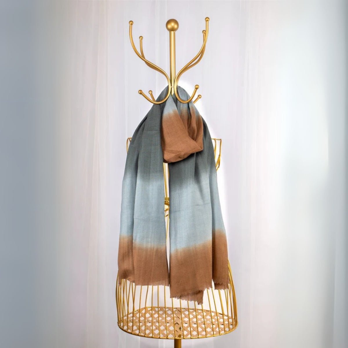 Brown & Teal Blue Pure Pashmina Scarf - Ombré - Earth | Verified Sustainable by Brown Living™