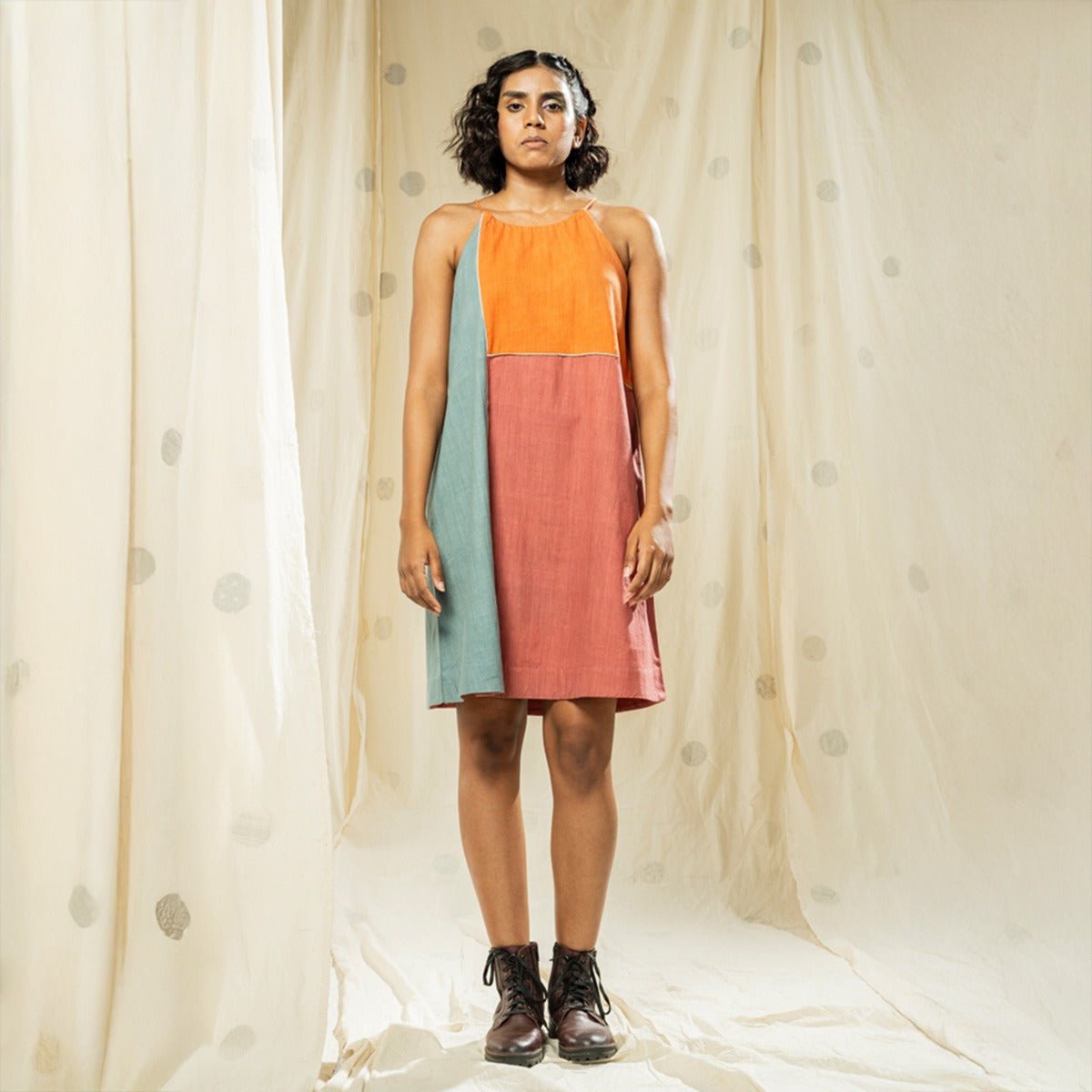 Burnt Orange Color Blocked Sleeveless Dress | Verified Sustainable by Brown Living™