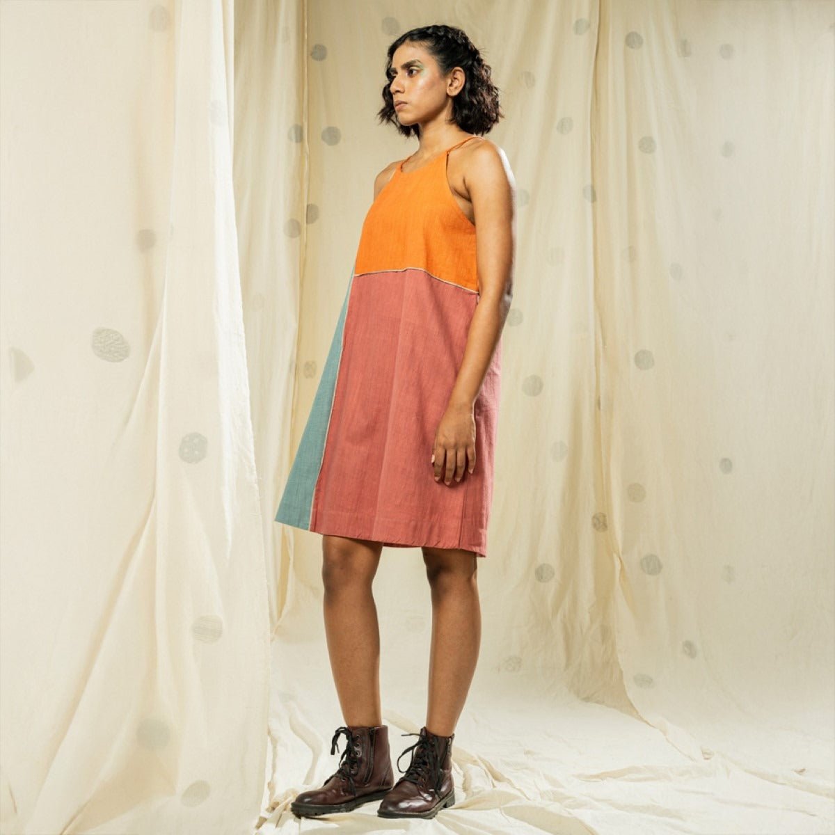 Burnt Orange Color Blocked Sleeveless Dress | Verified Sustainable by Brown Living™